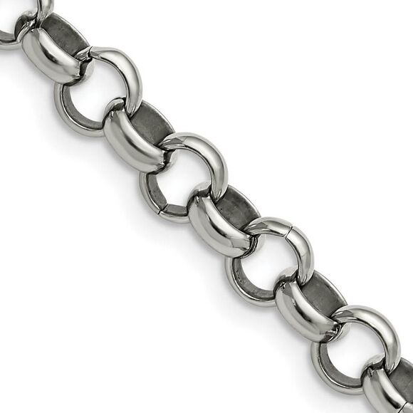 Men's 8mm Stainless Steel Polished Rolo Chain Bracelet 7.75 Inch